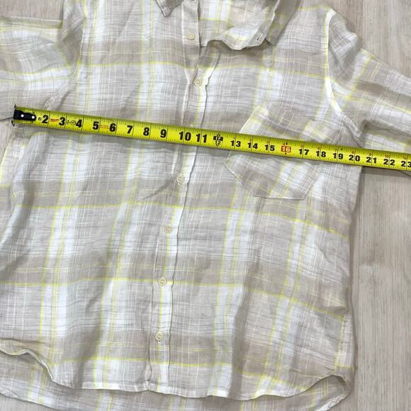 CP SHADES Top 100% Linen Button Front Women Medium Jay Shirt Roll Tab Soft Plaid - Picture 7 of 11
